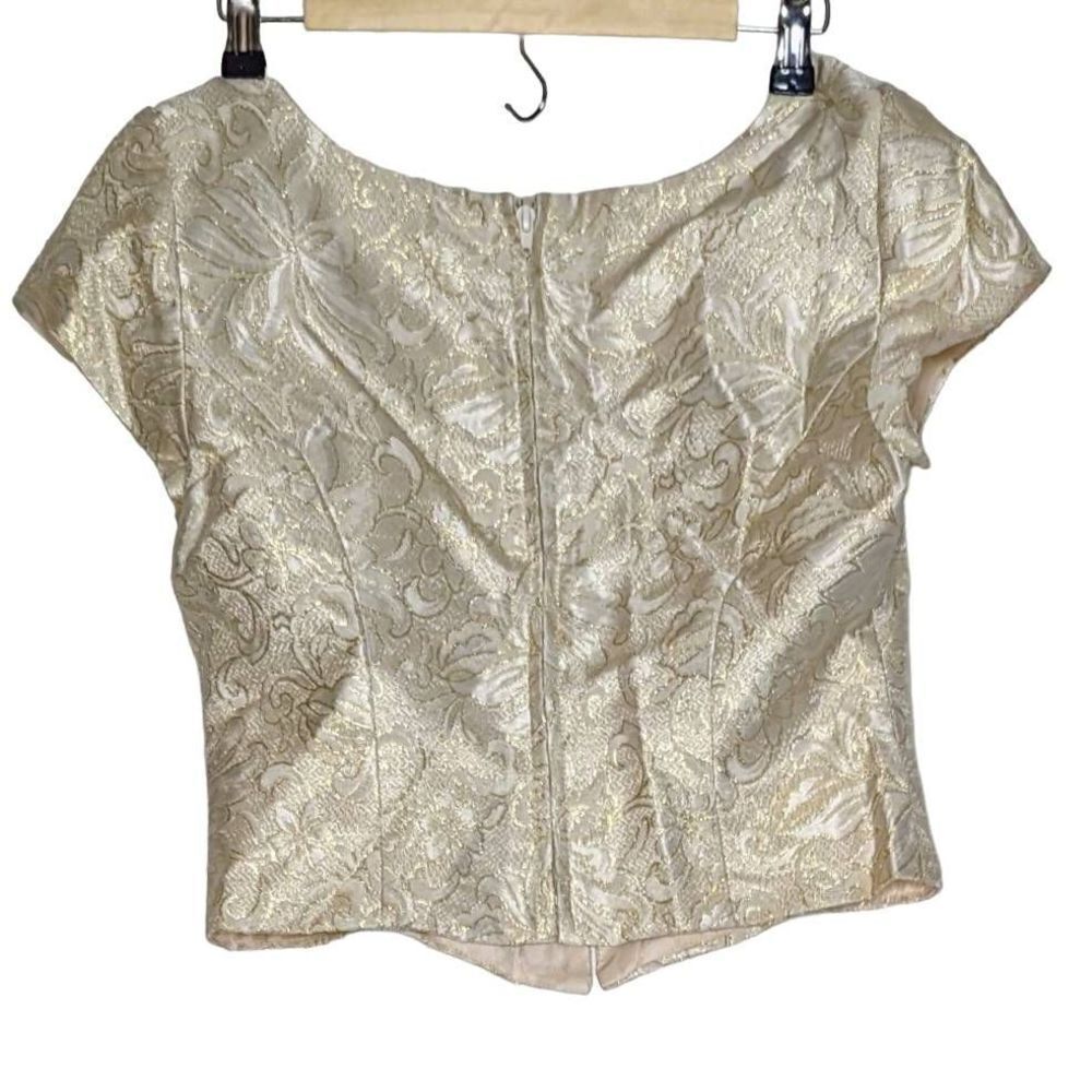 Hampton Nites Embroidered Metallic Cropped Blouse Pleated Skirt Beige Sz Medium - Picture 7 of 15
